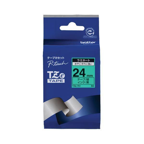 （まとめ） ブラザー BROTHER ピータッチ TZeテープ ラミネートテープ 24mm 緑／黒文字 TZE-751 1個 〔×6セット〕