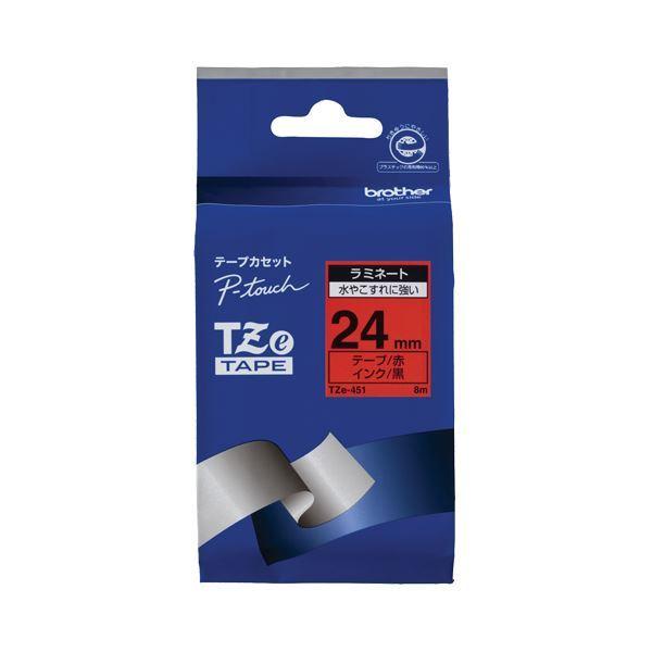 （まとめ） ブラザー BROTHER ピータッチ TZeテープ ラミネートテープ 24mm 赤／黒文字 TZE-451 1個 〔×6セット〕