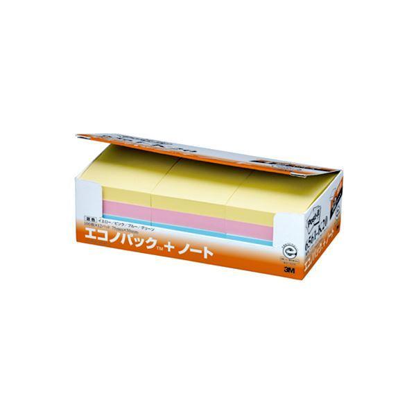 （まとめ） 3M ポストイット エコノパック ノート 再生紙 75×50mm 混色 6561-K20 1パック（12冊） 〔×2セット〕