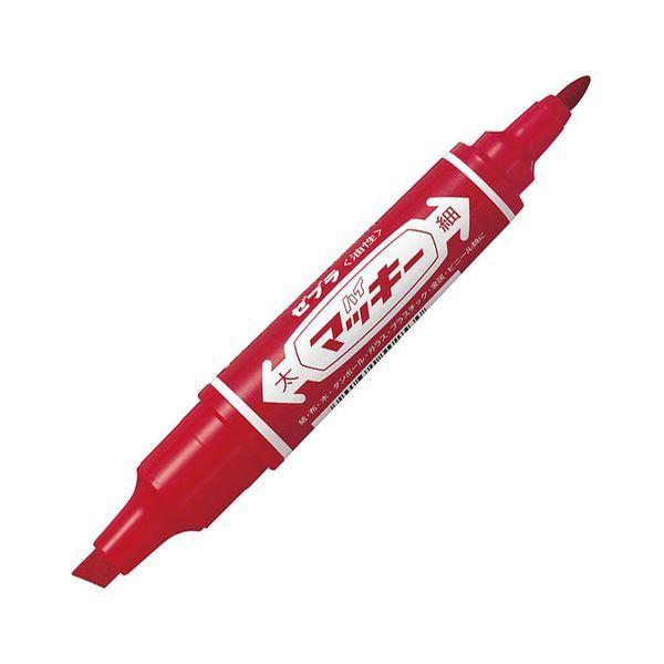 (まとめ) ゼブラ 油性マーカー ハイマッキー 角芯太字+丸芯細字 赤 MO-150-MC-R 1セット(10本) 〔×4セット〕