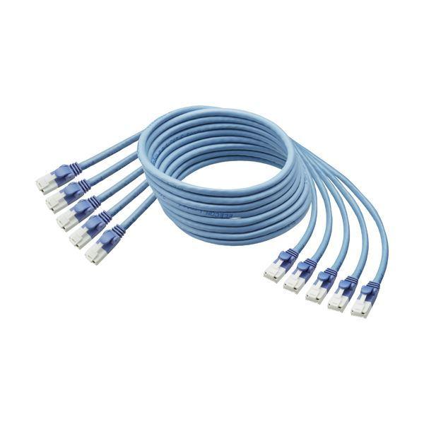 （まとめ） TANOSEE 爪折れ防止LANケーブル（CAT6） ブルー 3m 1パック（5本） 〔×2セット〕