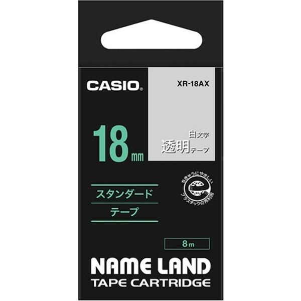 （まとめ） カシオ CASIO ネームランド NAME LAND スタンダードテープ 18mm×8m 透明／白文字 XR-18AX 1個 〔×4セット〕