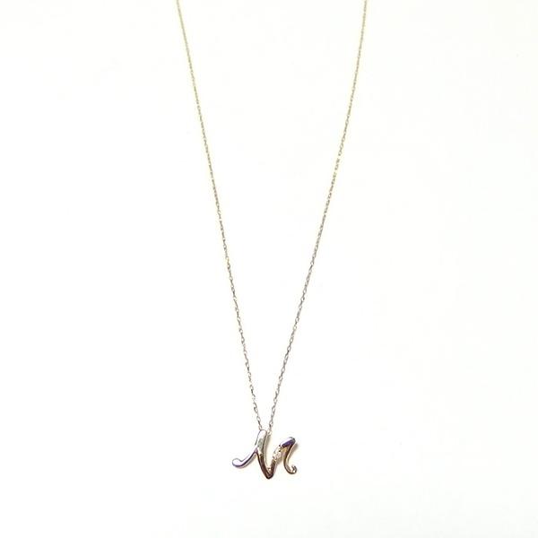イニシャル ネックレス ダイヤモンド ネックレス 一粒 0.01ct K18 ゴールド 文字 M ダイヤネックレス ペンダントの画像