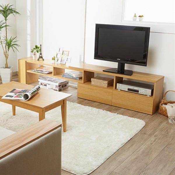 売り切れ必至 伸縮式 テレビ台 コーナーテレビ台 ナチュラル 幅1cm 引き出し2杯 扉付き収納棚 組立品 リビング 再再販 Cafeduberry Com