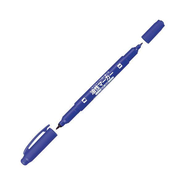 （まとめ） コクヨ 再生樹脂油性マーカーツイン細字+極細 青 PM-41B 1セット（10本） 〔×5セット〕