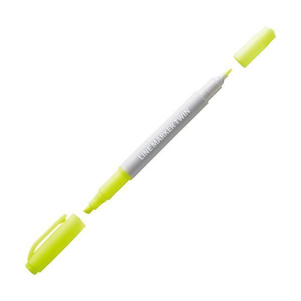 （まとめ） TANOSEE 蛍光マーカーツインタイプ（キャップ式） イエロー 1本 〔×100セット〕