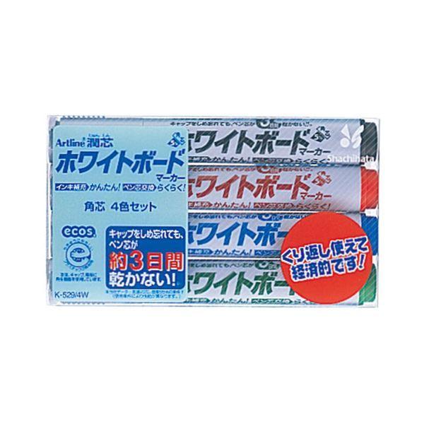 （まとめ） シヤチハタアートライン潤芯ホワイトボードマーカー 太字角芯 4色（各色1本） 70620 1パック 〔×10セット〕