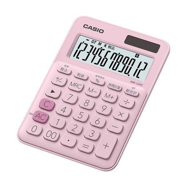 （まとめ）カシオ カラフル電卓 ミニジャストタイプ12桁 ペールピンク MW-C20C-PK-N 1台〔×5セット〕