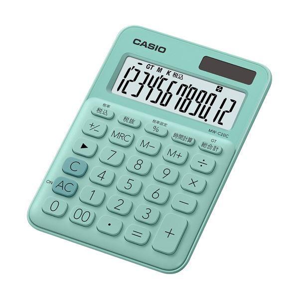 （まとめ）カシオ カラフル電卓 ミニジャストタイプ12桁 ミントグリーン MW-C20C-GN-N 1台〔×5セット〕