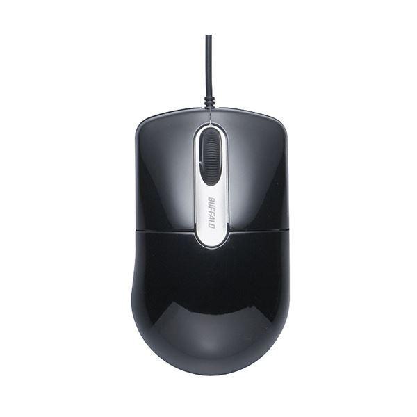 （まとめ）バッファロー 有線光学式マウス 静音3ボタン Mサイズ ブラック BSMOU27SMBK 1個〔×5セット〕