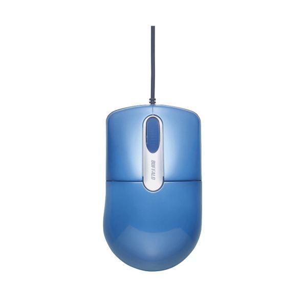 （まとめ）バッファロー 有線光学式マウス 静音3ボタン Mサイズ ブルー BSMOU27SMBL 1個〔×5セット〕