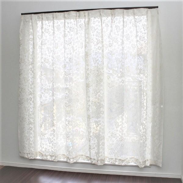 レースカーテン 幅100cm×丈198cm 2枚 花柄 綿混素材 アジャスターフック