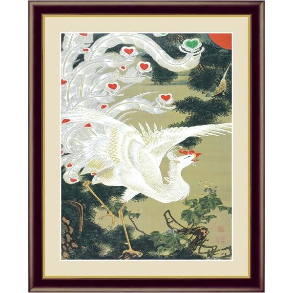伊藤若冲 額装品 茶 〔 F6号 老松白鳳図 〕 若冲 鳳凰 旭日 動植綵絵額 群鶏 白鳳 鶏
