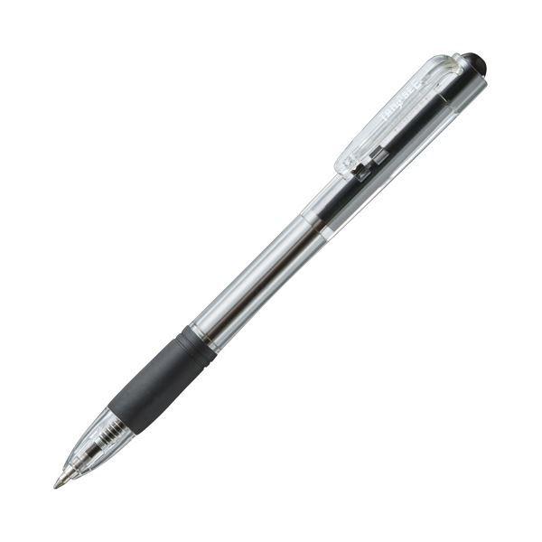 （まとめ）TANOSEE ノック式油性ボールペングリップ付 0.7mm 黒（軸色：クリア）1セット（100本：10本×10パック）〔×2セット〕