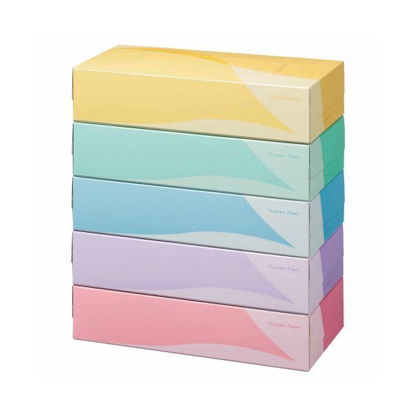 （まとめ）TANOSEE ティッシュペーパー5colors 200組/箱 1パック（5箱）〔×20セット〕｜powerstone-kaiundou