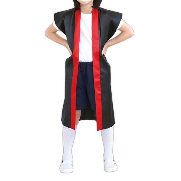 （まとめ）サテンロングハッピ 黒（赤襟） J（ハチマキ付）〔×10セット〕_2