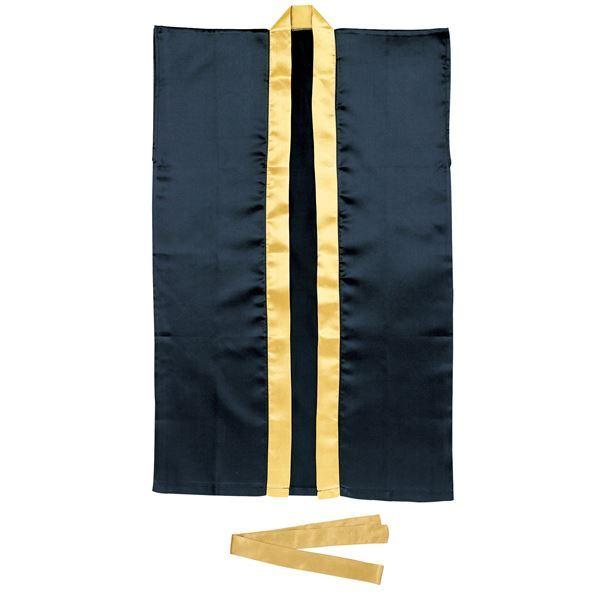 （まとめ）サテンロングハッピ 黒（金襟） J（ハチマキ付）〔×10セット〕