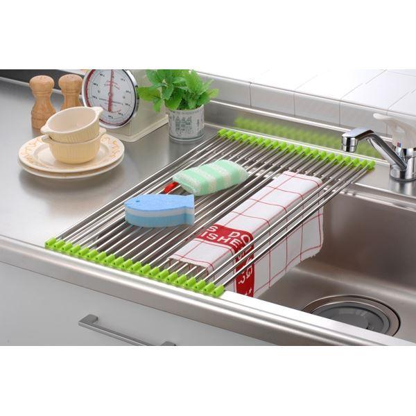 水切りラック キッチン用品 幅57.4×奥行33cm グリーン KS-2764 スノコロロ ふきん スポンジ 食器 野菜 洗い物 流し台 シンク_2