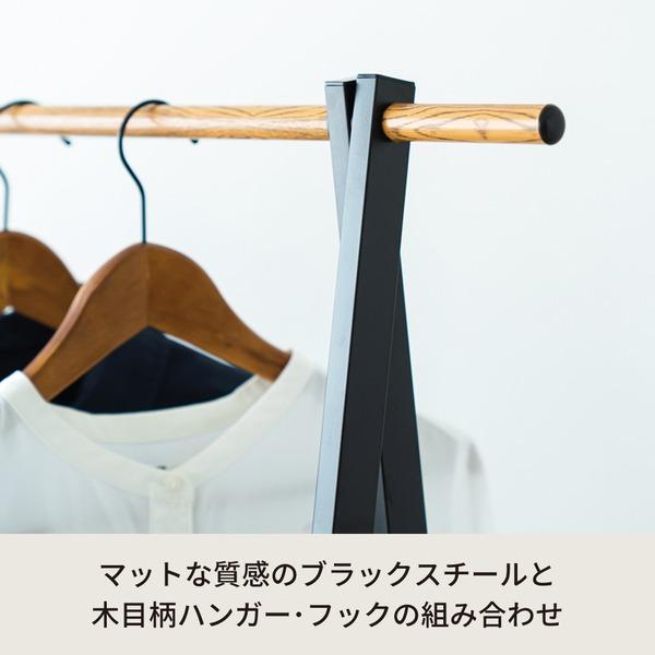 〔2個セット〕棚付木目柄ハンガーラック(ブラック/黒) 幅70cm×奥行44.5cm コートハンガー/スリム/折りたたみ/モダン/収納/洋服掛け/おしゃれ/収納棚付き/衣..._1