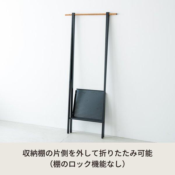〔2個セット〕棚付木目柄ハンガーラック(ブラック/黒) 幅70cm×奥行44.5cm コートハンガー/スリム/折りたたみ/モダン/収納/洋服掛け/おしゃれ/収納棚付き/衣..._3