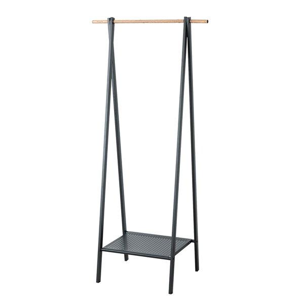 〔2個セット〕棚付木目柄ハンガーラック(ブラック/黒) 幅70cm×奥行44.5cm コートハンガー/スリム/折りたたみ/モダン/収納/洋服掛け/おしゃれ/収納棚付き/衣..._4