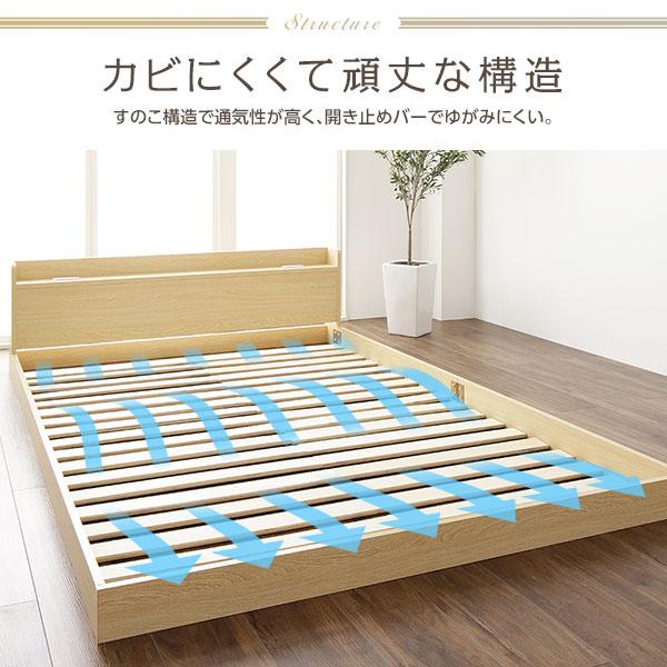 ベッド シングル 2層ポケットコイルマットレス付き ホワイト 低床 宮付 コンセント すのこ ローベッド