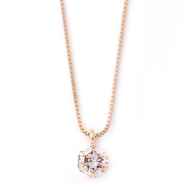 ダイヤモンド ネックレス 0.2ct K18ピンクゴールド 一粒 6本爪 シンプル ダイヤネックレス ペンダント 鑑別カード付きの画像