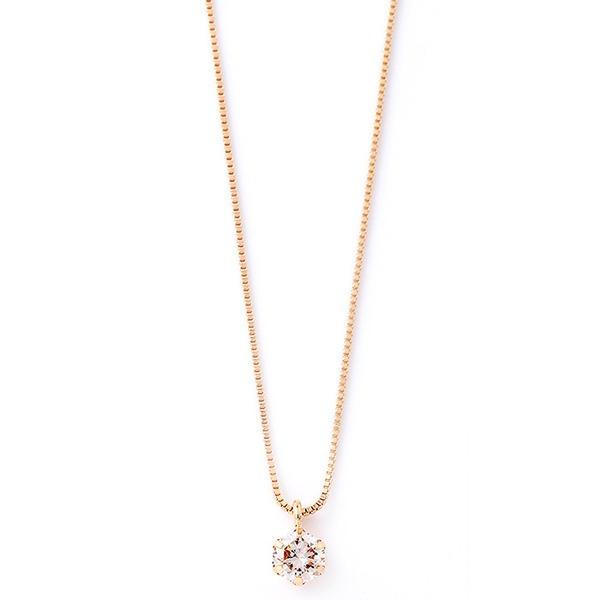 ダイヤモンド ネックレス 0.2ct K18ピンクゴールド 一粒 6本爪 シンプル ダイヤネックレス ペンダント 鑑別カード付きの画像