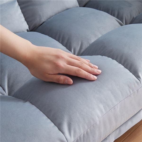 ふかふか カウチソファ ベロアグレー 肘付 コンパクト 脚付