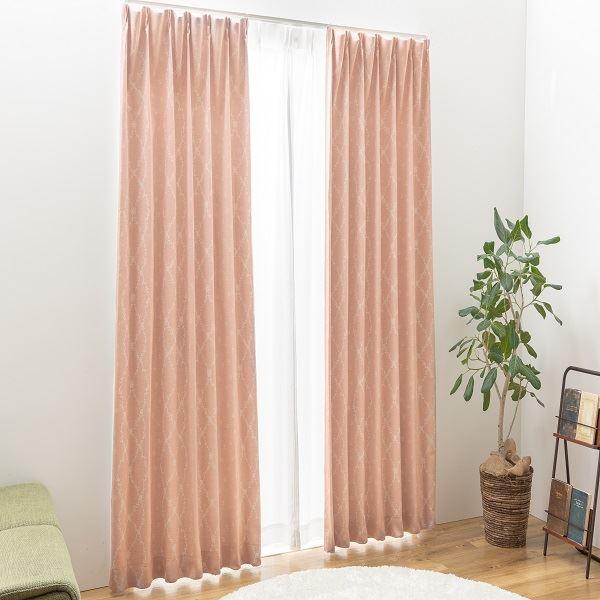 日本製 カーテン ドレープカーテン 遮光 2級遮光 洗える シンプル フラワー ナチュラル カジュアル タッセル付き ウォッシャブル 〔幅100cm 長さ210cm 2枚 ピ..._1