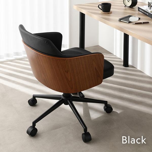 デスクチェア 約幅53.5×奥行59.5×高さ76.5-85.5cm ベージュ ソフトレザー×木目調 昇降式 回転式 キャスター付 パソコンチェア_3