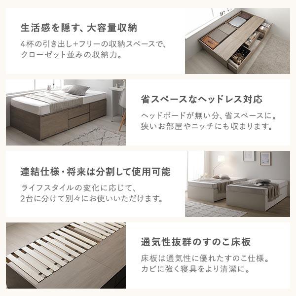 ヘッドレス チェスト ベッド 通常丈ワイドキング 240 SD＋SD ホワイト ボンネルコイルマットレス付 連結 大容量_6