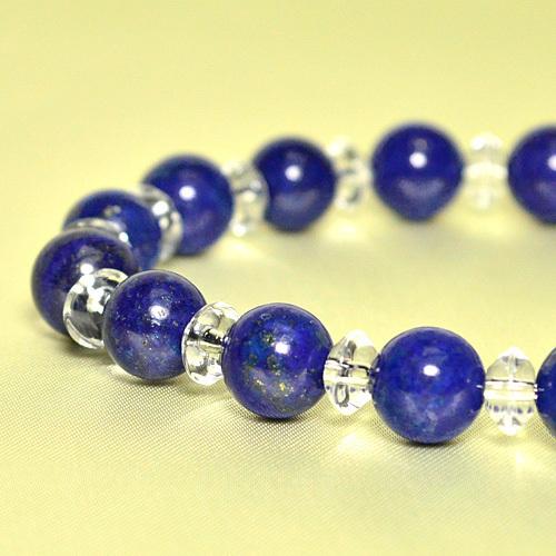パワーストーン ブレスレット 天然石 ラピスラズリ AAAA 8mm玉 平珠 水晶 メンズ ブレスの画像