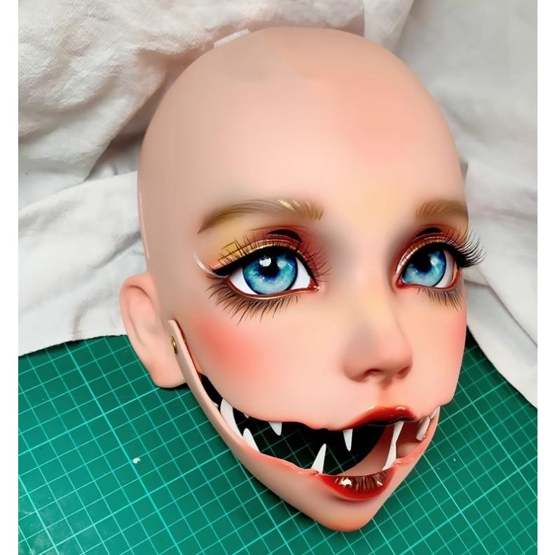 ハーフマスク 口裂け女 Dタイプ 眼球付き 樹脂製 ヘッドロリータ人形 ハロウィン ホラー コスプレ マスク 変身 仮装 着ぐるみ 二次元美少女_1