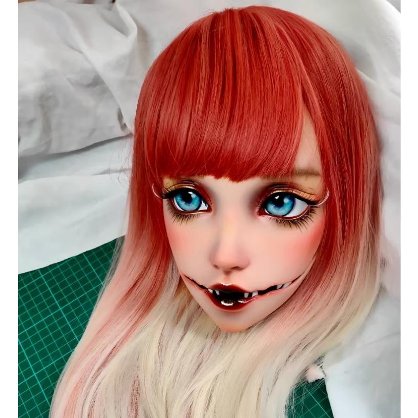 ハーフマスク 口裂け女 Dタイプ 眼球付き 樹脂製 ヘッドロリータ人形 ハロウィン ホラー コスプレ マスク 変身 仮装 着ぐるみ 二次元美少女_2