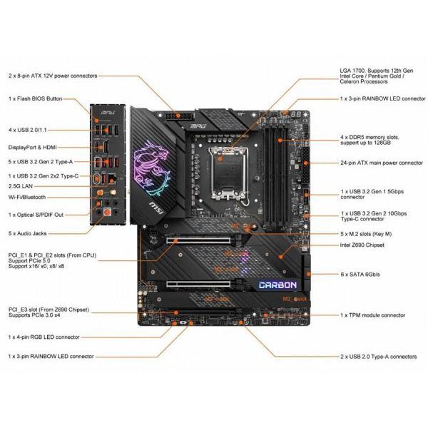 MSI MPG Z690 CARBON WIFI DDR5 LGA 1700 Intel SATA 6Gb/s ATX