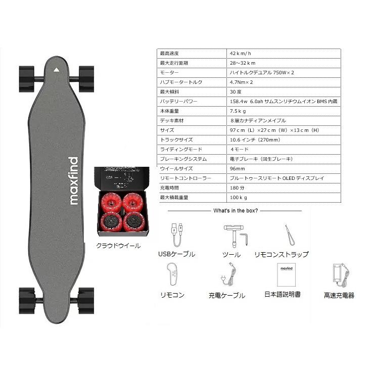電動スケートボード　電動スケボー　MAXFIND MAX4 PRO　クラウドウイールエディション　CROUDWHEEL付　最高時速42ｋｍ　航続距離70ｋｍ｜powerzonestor｜13