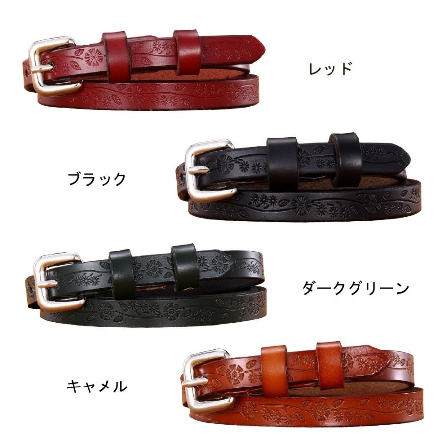 ベルト 細ベルト レザーベルト レディース 本革 花柄 ウエストマーク