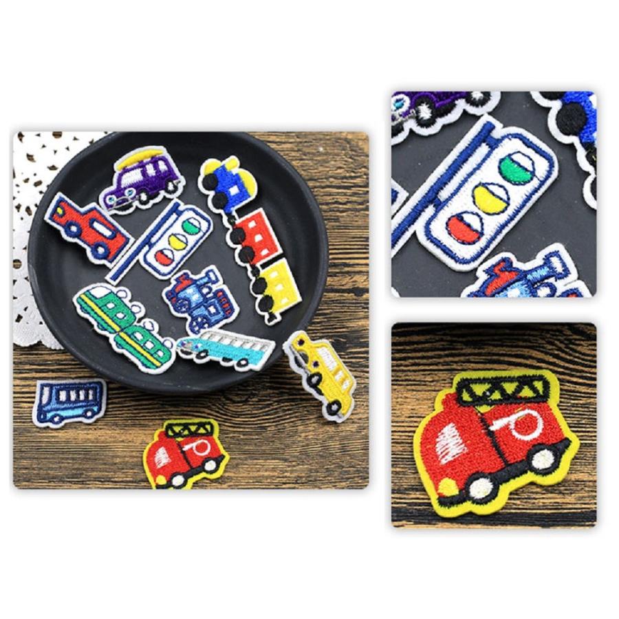ワッペン 刺繍ワッペン ミニ 車 電車 バス 消防車 信号 アイロン接着