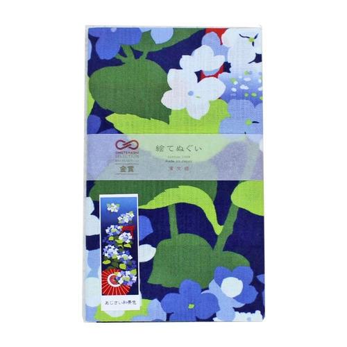 夏物濱縮緬あじさい柄創作小紋 ※お値段交渉可 絵てぬぐい「あじさい和景色」【3枚以上で送料無料】夏柄 縦型 濱文様