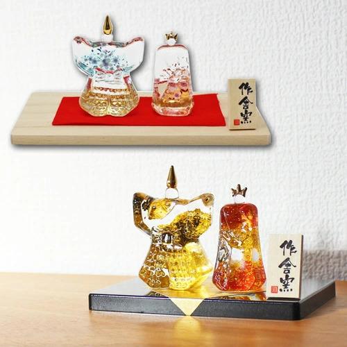 硝子立雛 「金襴/錦桜」 桃の節句 人形 ガラス ガラス細工 飾り