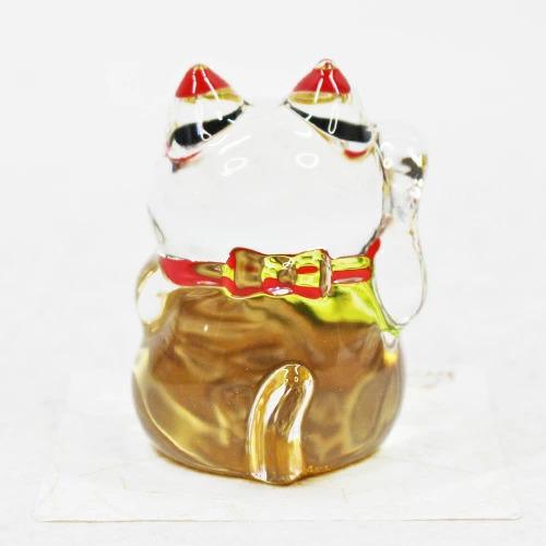 クリスタル招き猫 キン ブチ 金 ガラス クリスタル まねきねこ