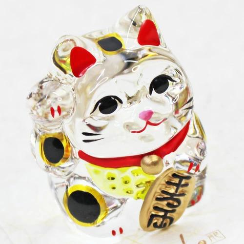 クリスタル招き猫 キン ブチ 金 ガラス クリスタル まねきねこ