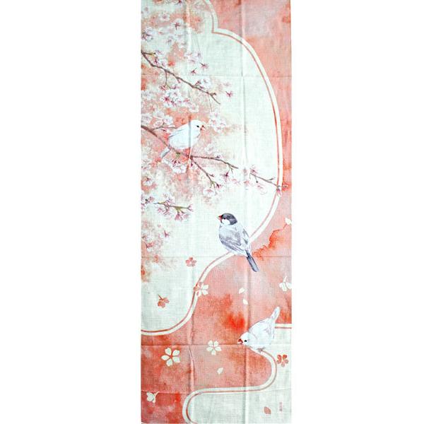 絵てぬぐい「桜と文鳥」【3枚以上で送料無料】春柄 縦型 濱文様 日本製 生地 花柄 季節 日本てぬぐい 手ぬぐい 飾り 布 包む メール便｜pp-koshidou