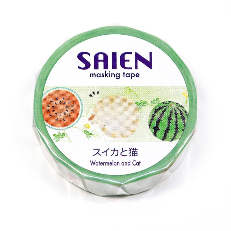 マスキングテープ SAIEN スイカと猫 Watermelon and Cat 15mm×7m UR