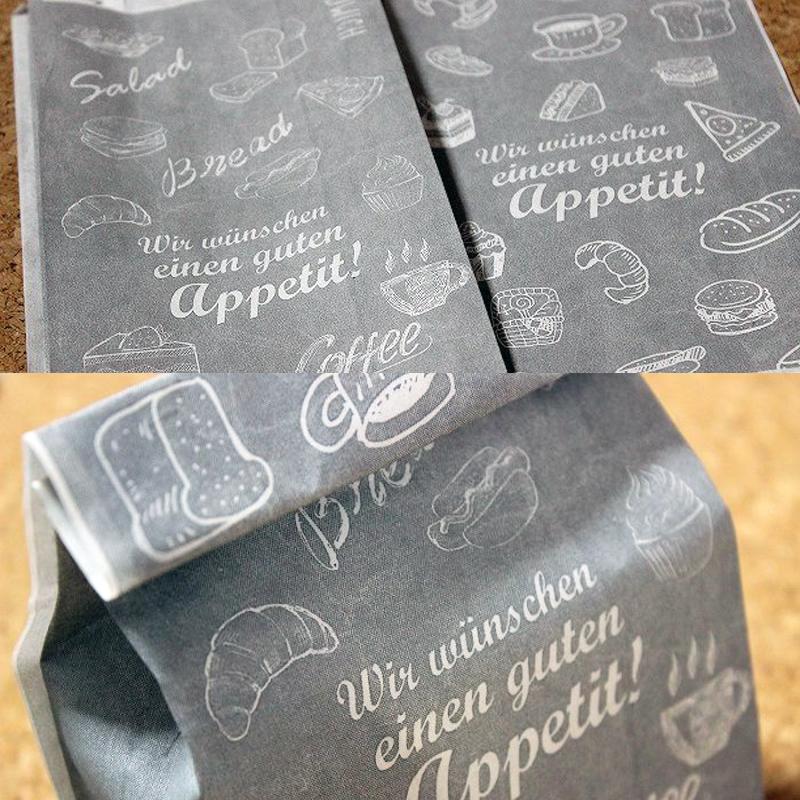 紙袋 パン屋さんの袋 guten Appetit! グレー 12x22.5cm 横マチ付 5枚