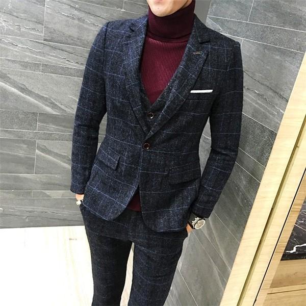 スリーピース スーツ メンズ ビジネススーツ 結婚式 チェック スーツセットアップ 3ピーススーツ カジュアルスーツ 厚手 メルトン 細身 3点セット Fb Picoo 通販 Yahoo ショッピング