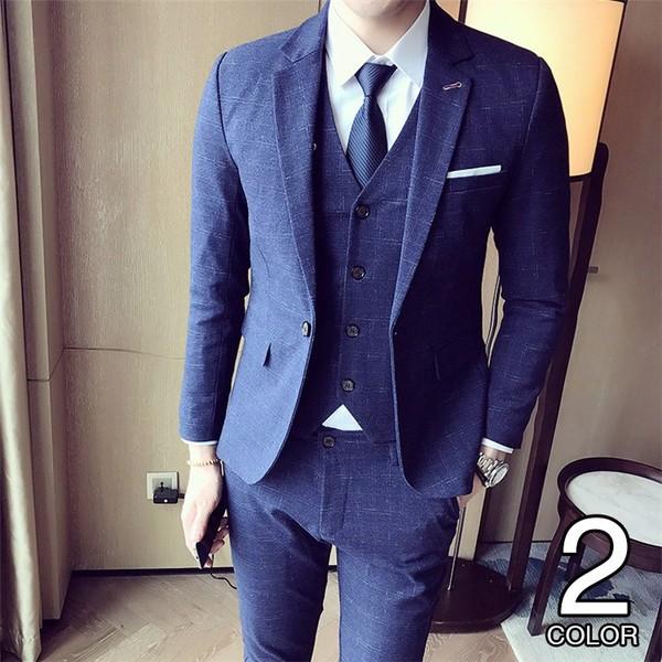 オープニング大放出セール チェック柄スーツ ビジネススーツ 3ピーススーツ メンズ スリーピーススーツ 披露宴 結婚式 就職スーツ 1つボタン フォーマル 超歓迎 Staging Uneltemania Ro