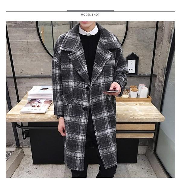 レビュー高評価の商品 ロングコート ビジネス メンズ チェスターコート チェック柄 秋冬 17 ロングコート チェスターコート チェックコート コート アウター スリム ビジネスコート コート アウター