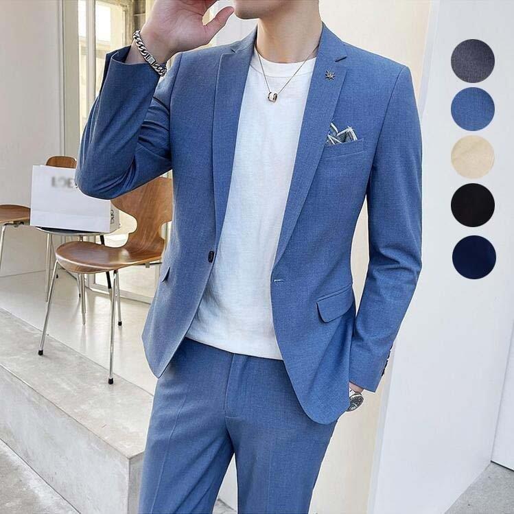 スーツ メンズ シングルスーツ スリムスーツ ビジネススーツ セットアップ メンズスーツ ジャケット パンツ 韓国風 結婚式 パーティ 紳士服 2点セット お洒落 Shina Picooストア 通販 Yahoo ショッピング